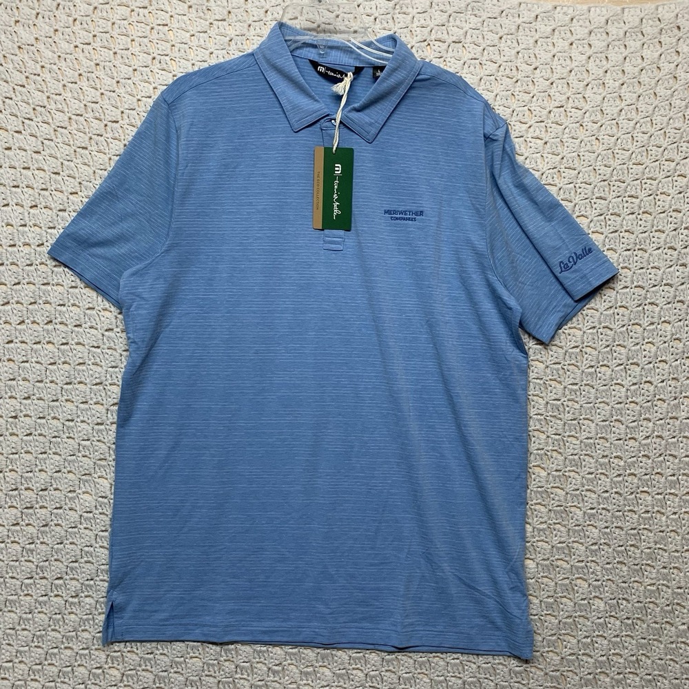 Travis Mathew Polo Shirt Men L Blue‎ Striped Short Sleeve Golf Performance